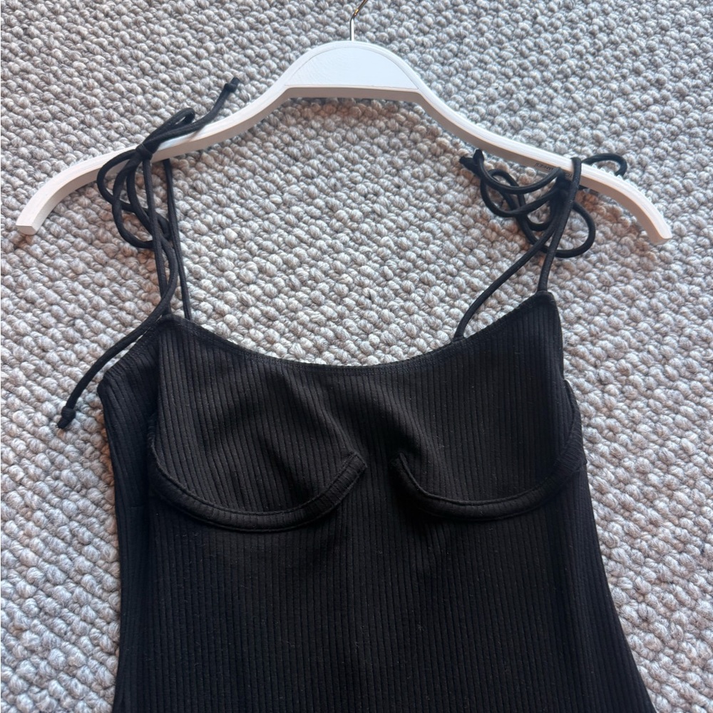 Black Ribbed Spaghetti Strap Maxi Dress